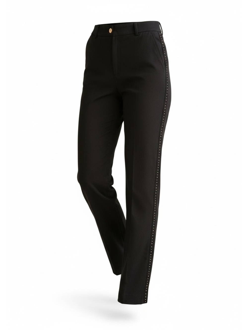 St. John Black Studded Straight-Leg Pants